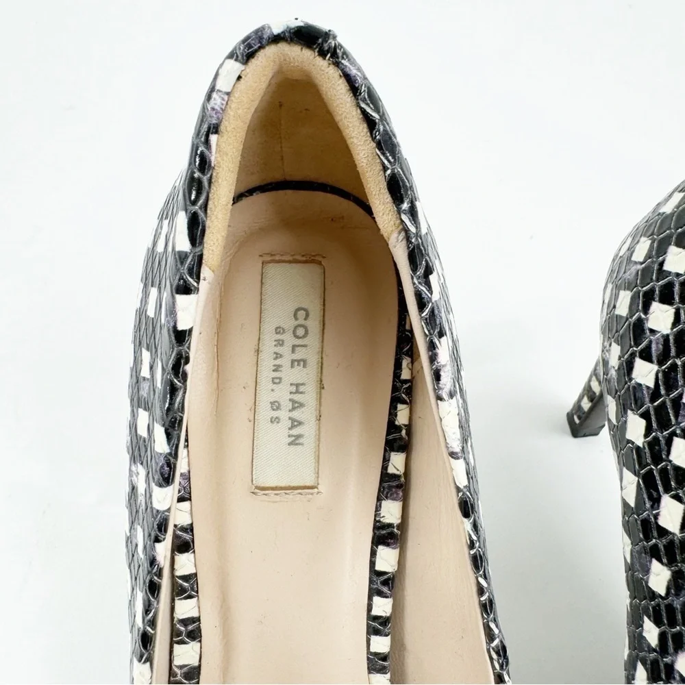 ✅ Cole Haan Grand Os Pumps Stiletto Heels 6B Black White Leather Dress‎ Shoe